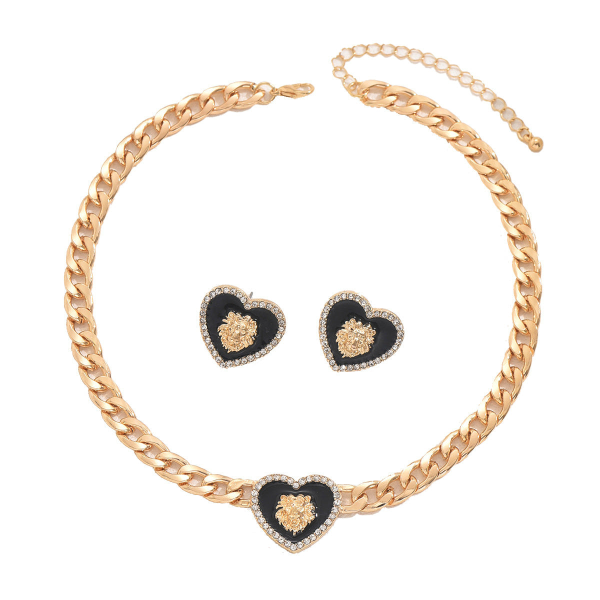 Set di collana e orecchini da donna in lega con zirconia cubica a forma di cuore, di tendenza