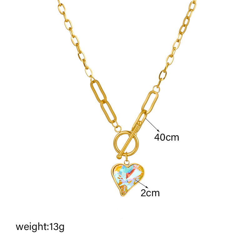 Collana con ciondolo a cuore in cristallo iridescente sfaccettato ispirato al vintage con catena a serpente in acciaio inossidabile da donna