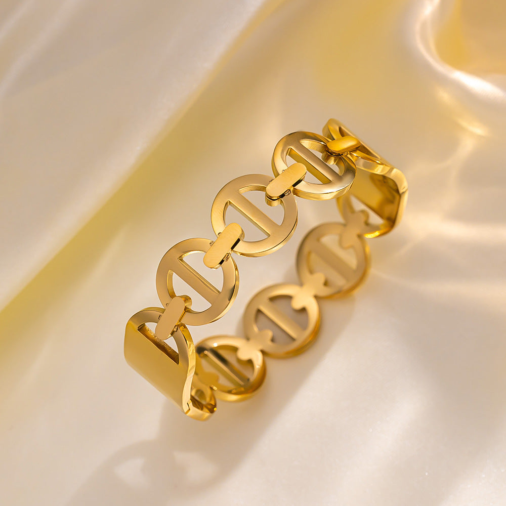 Bracciale da donna minimalista in acciaio inossidabile traforato con design a catena intrecciata e finitura galvanica