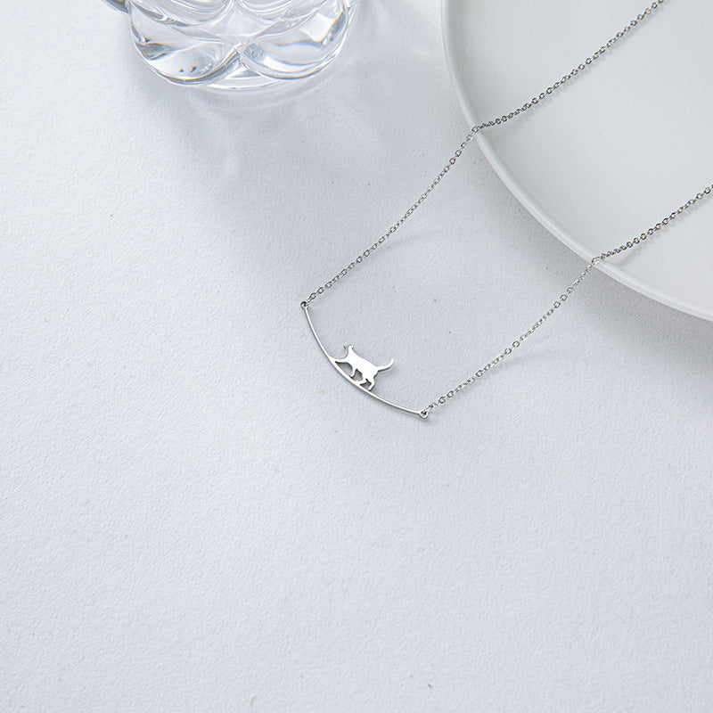 Minimalist Cat Pendant Necklace for Women Stainless Steel Geometric Locket Chain with Plated Finish
