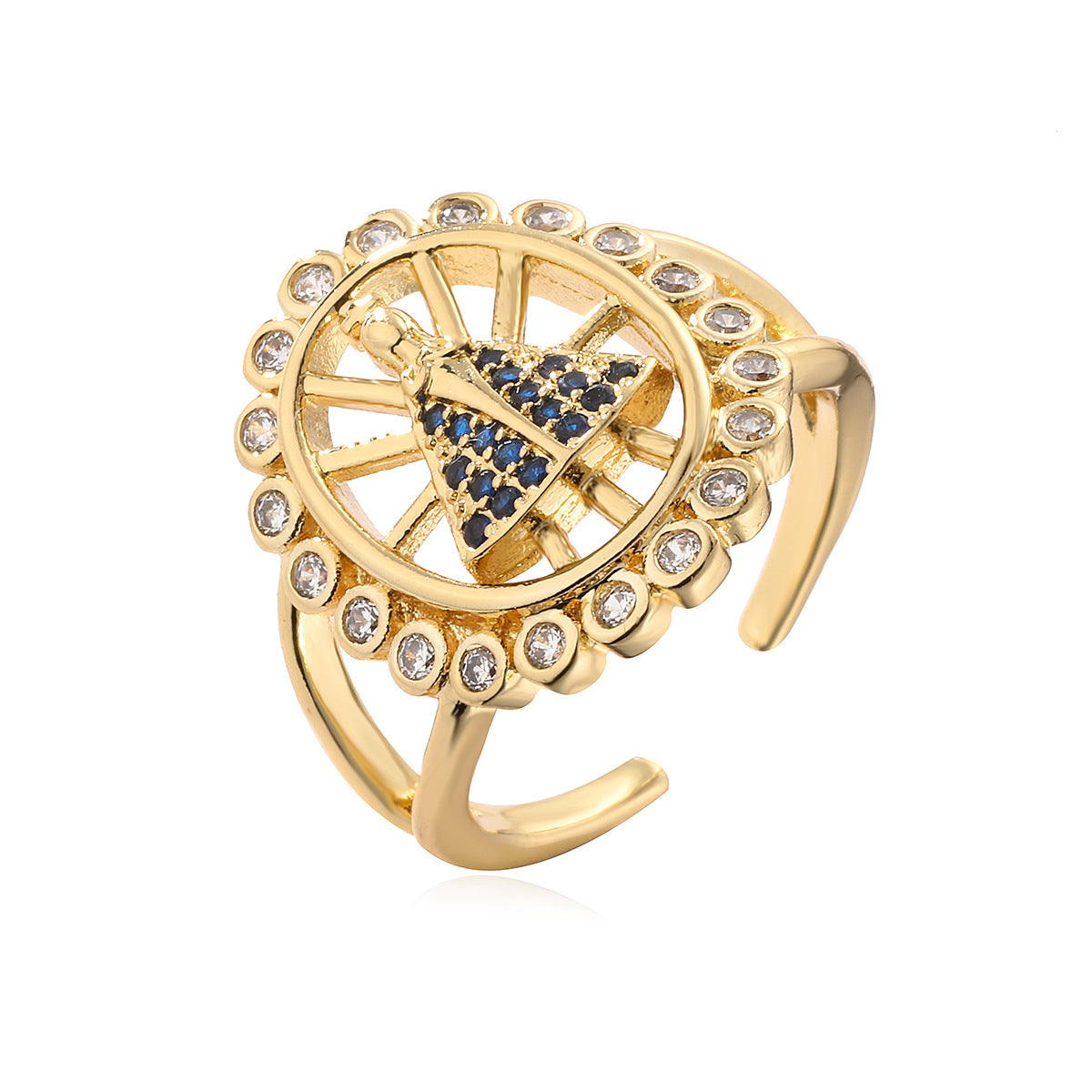 Minimalist Geometric Copper Ring with Gold Plating and Micro-Pavé Zirconia for Women
