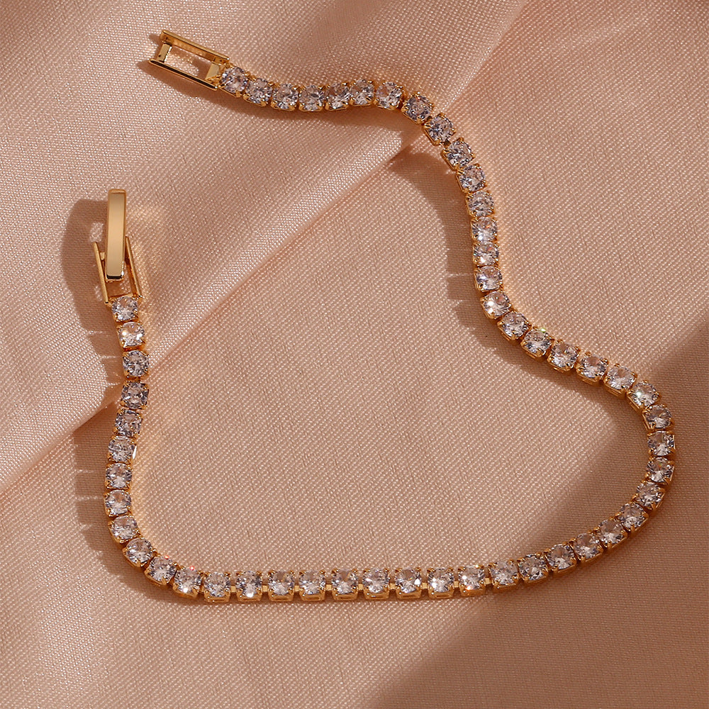 Bracciale da donna in catena di zirconi placcato in oro 18 carati in acciaio inossidabile geometrico minimalista