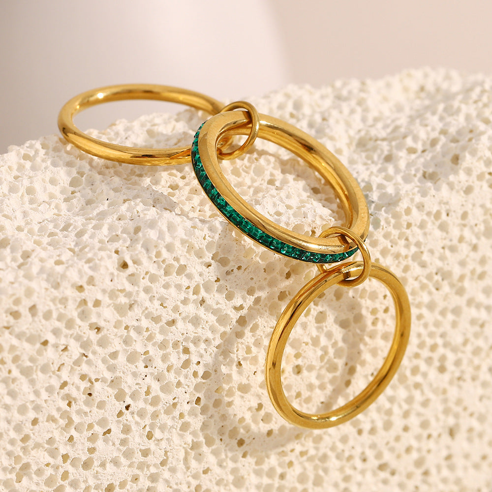 Vintage Minimalist Geometric Stainless Steel Plated 18K Gold Triple Stack Ring for Women