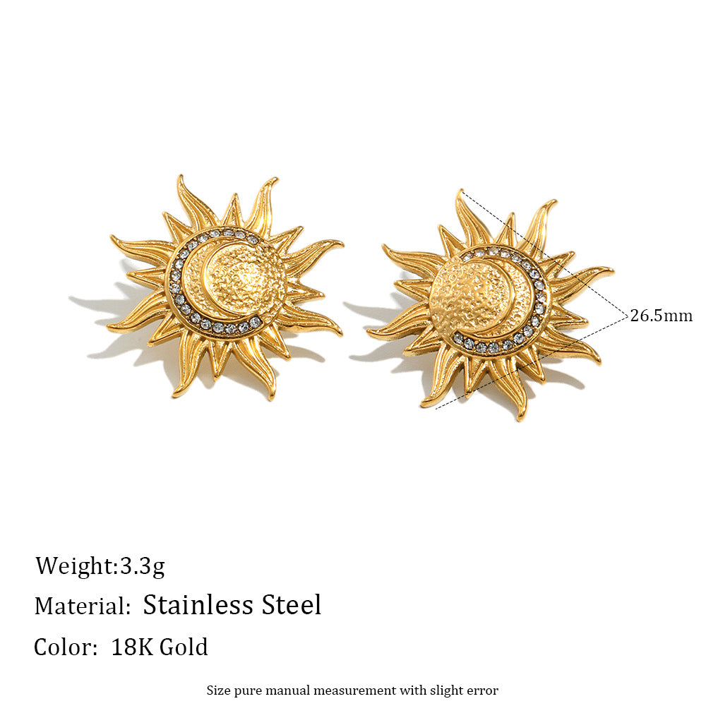 Orecchini Minimalisti Geometrici Luna e Sole in Acciaio Inossidabile con Placcatura in Oro 18K
