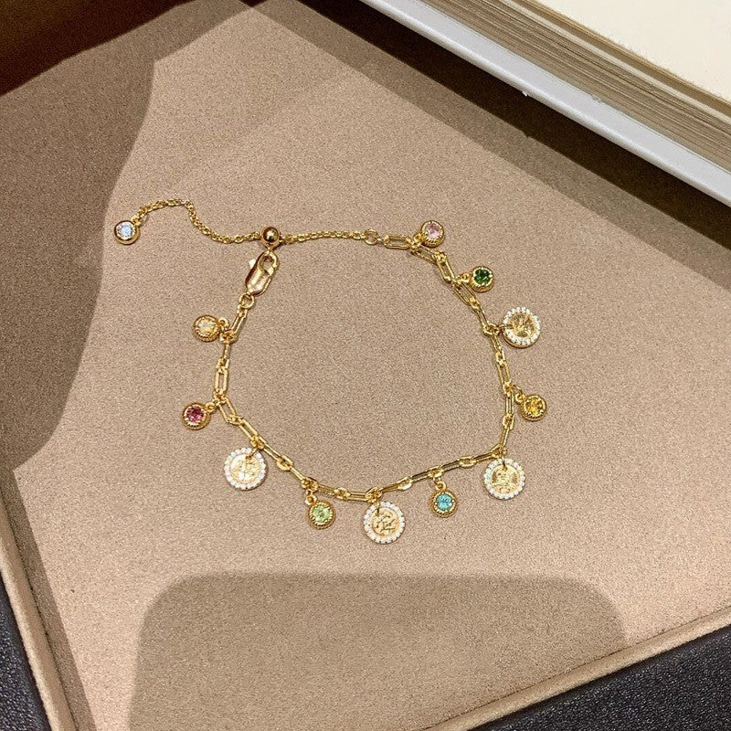 Elegant Geometric Floral Bracelet for Women in Plated Copper with Rhinestone Accents, Minimalist Office Style Hand Jewelry