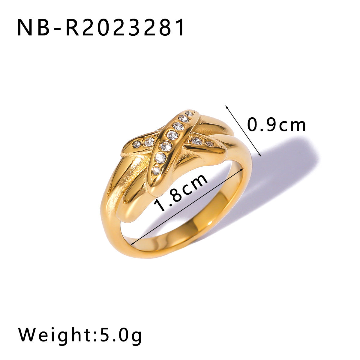 Minimalist Geometric Stainless Steel Ring with Rhinestone Inlay and 18K Vacuum Plating for Women and Men