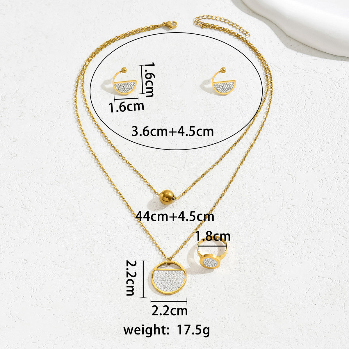Set Collana Rotonda Geometrica Minimalista in Rame con Zirconi per Donna Inclusi Orecchini, Bracciale e Collana a Catena (Clavicola)