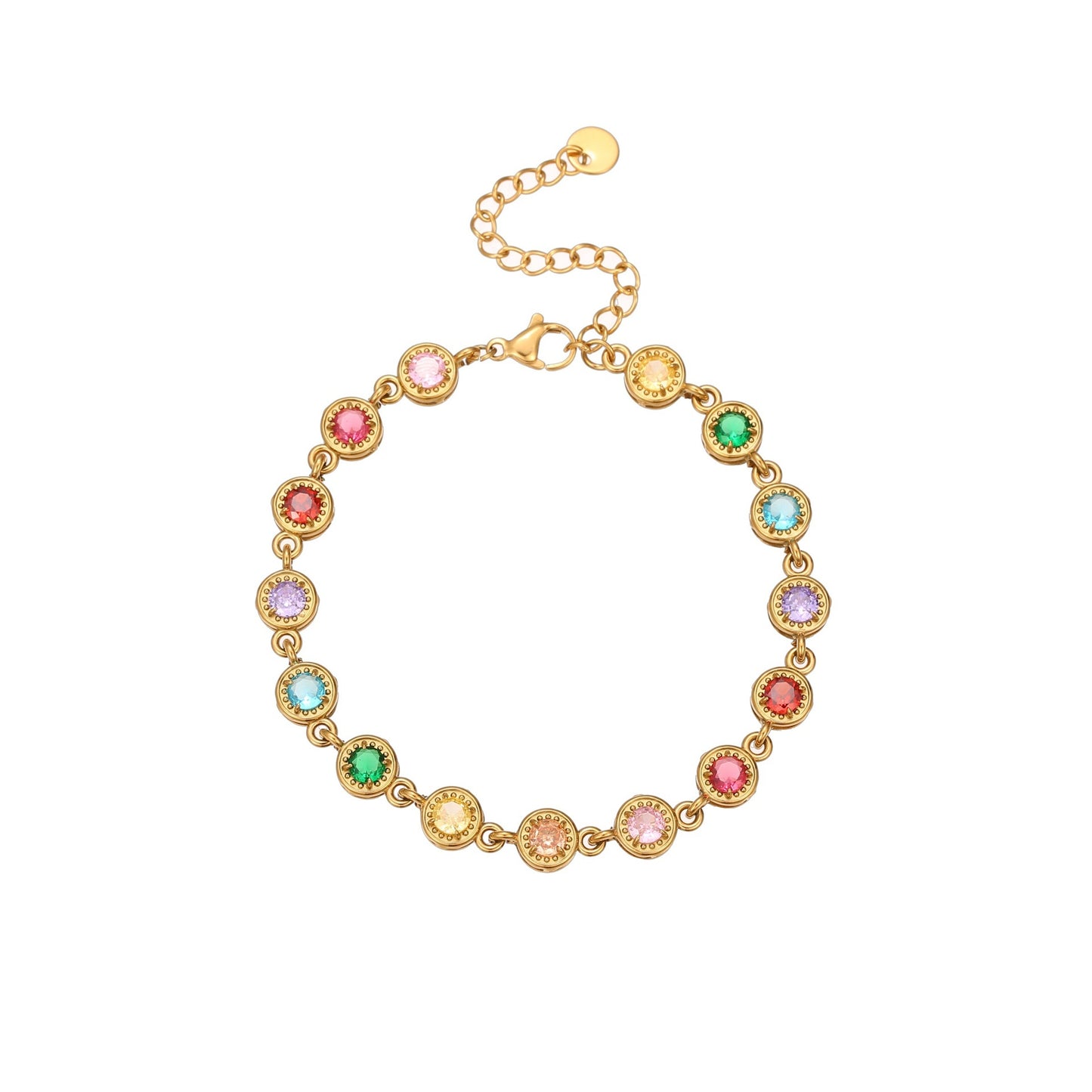 Bracciale da donna alla moda in acciaio inossidabile con geometria, placcatura in oro 18 carati e dettagli in zirconi colorati