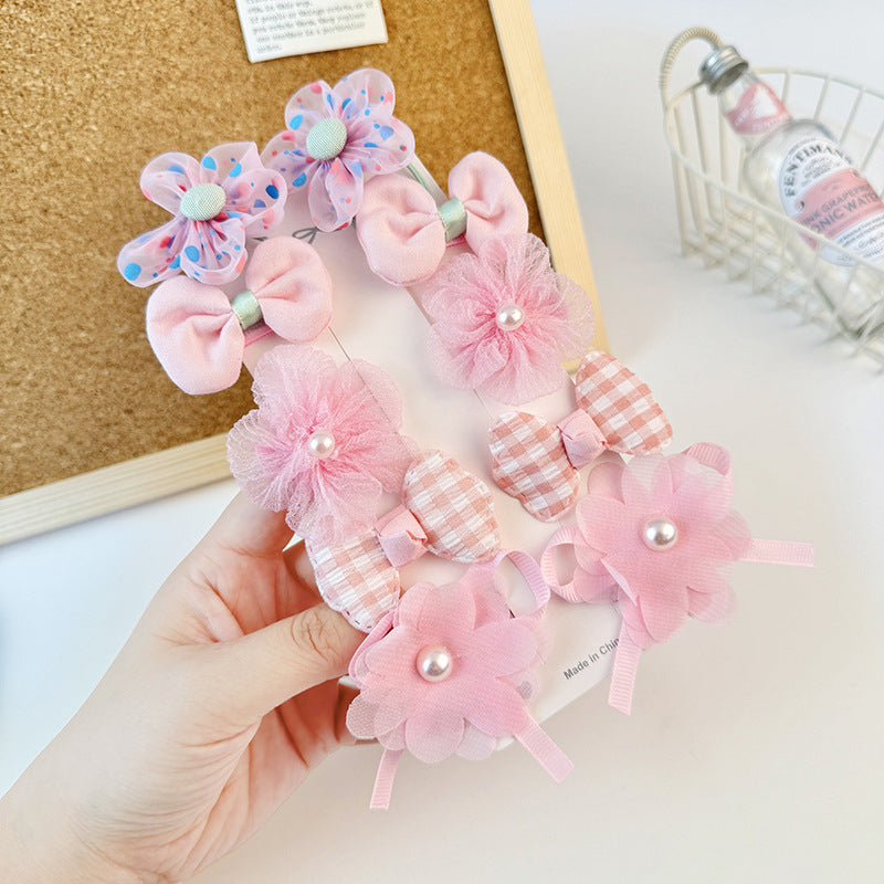Lindas pinzas para el cabello de niña con forma de lazo y estampado floral hechas de tela de tul para trajes estilo Hanfu