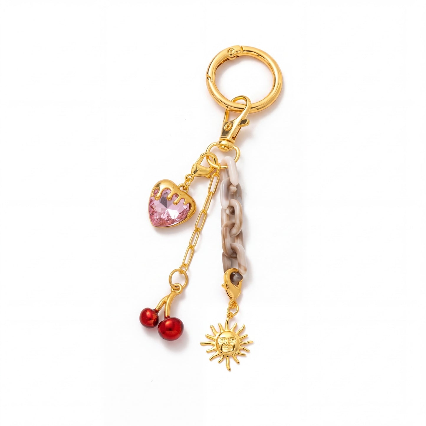Llavero Colgante de Bolso con Charm DIY con Patrón Geométrico de Corazón y Fruta, Chapado en Oro de 18K, Estilo Minimalista