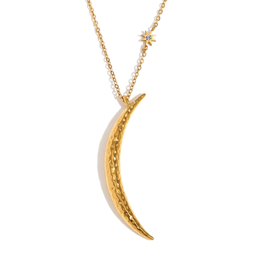 Collana con Pendente a Mezzaluna d'Ispirazione Vintage da Donna in Acciaio Inossidabile con Placcatura in Oro 18 carati, Design Geometrico Minimalista