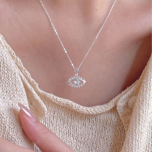 Collana con pendente a occhio geometrico minimalista in argento sterling 925 placcato oro
