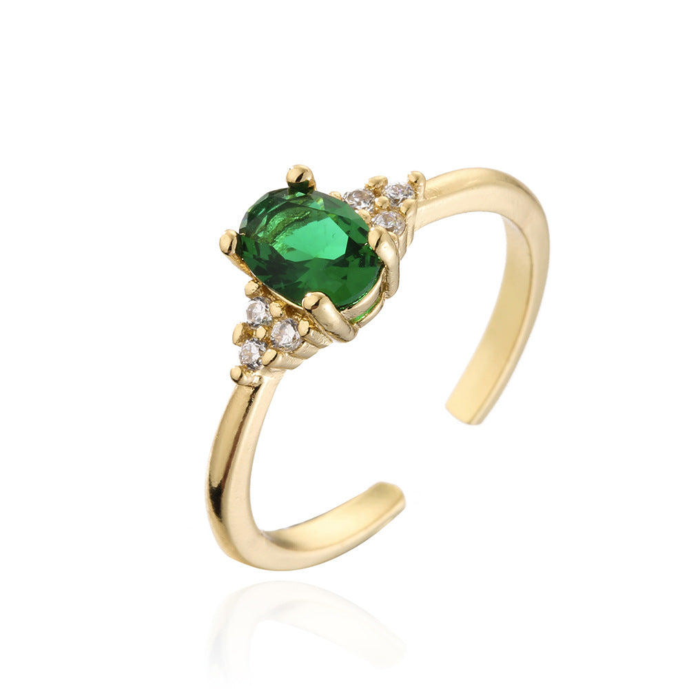 Minimalist Geometric Open Ring for Women Made of Copper with 18K Gold Plating and Micro-Paved Zirconia