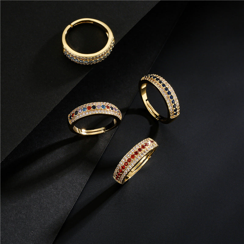 Elegant 18K Gold Plated Geometric Brass Ring with Micro-inlay Cubic Zirconia for Women