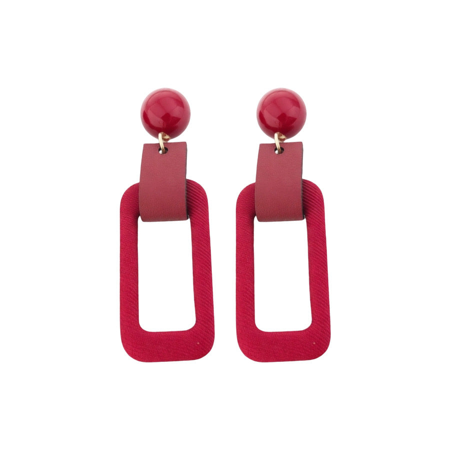 Orecchini a perno da donna in pelle floccata rossa geometrica con perni in acciaio inossidabile