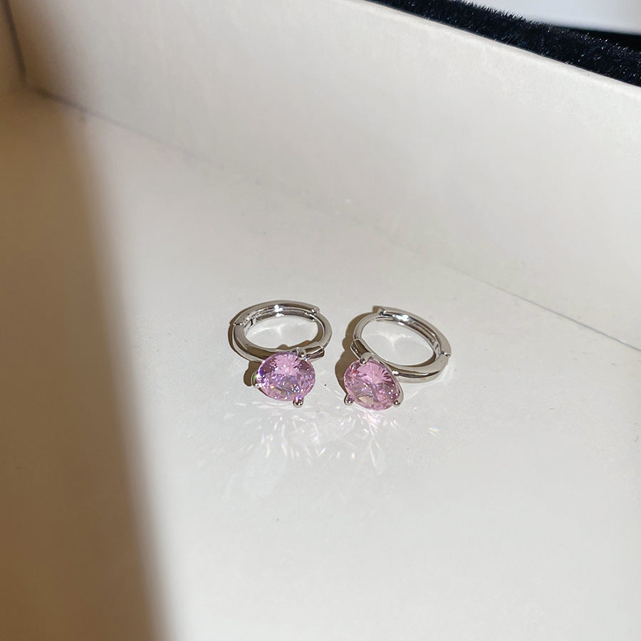 Orecchini a perno geometrici rotondi eleganti e minimalisti con zirconi cubici in ottone e acciaio inossidabile da donna