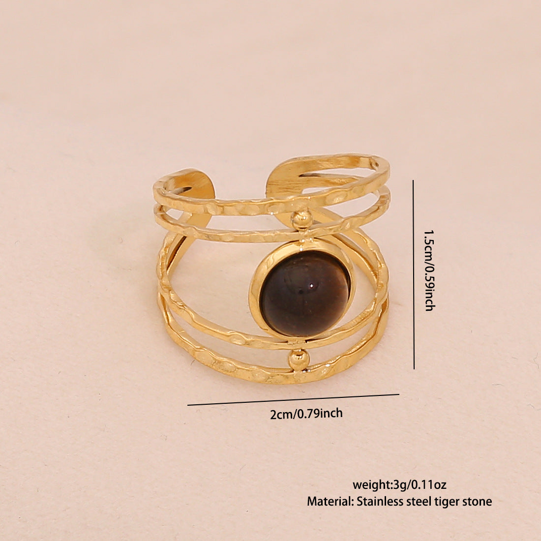 Anello da donna minimalista geometrico retrò in acciaio inossidabile con finitura placcata
