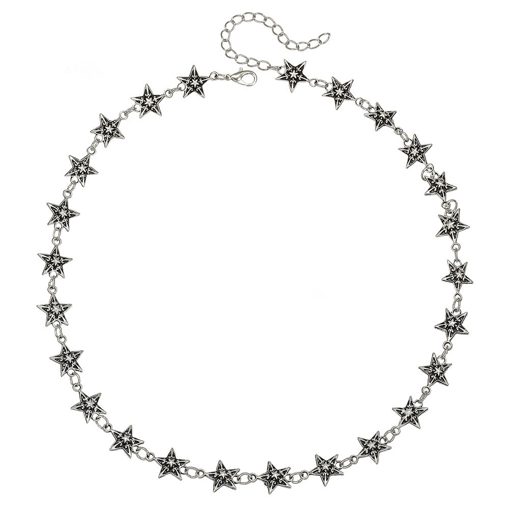 Hip-hop Men's Hollow Star and Clover Geometric Alloy Necklace with Cable Chain