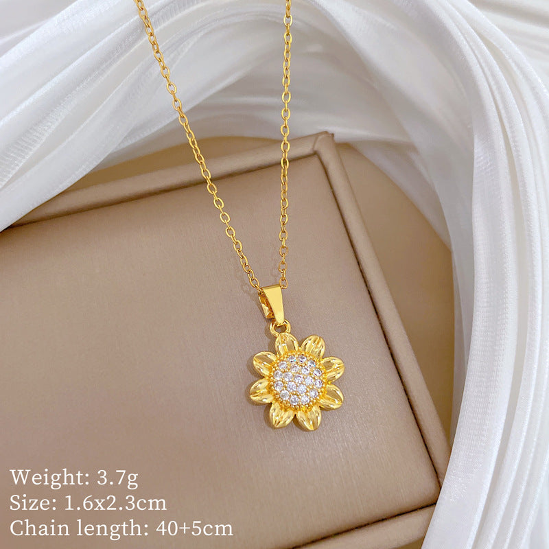 Sweet Cartoon Animal Micro-Inlaid Cubic Zirconia Brass Pendant Titanium Steel Necklace for Unisex