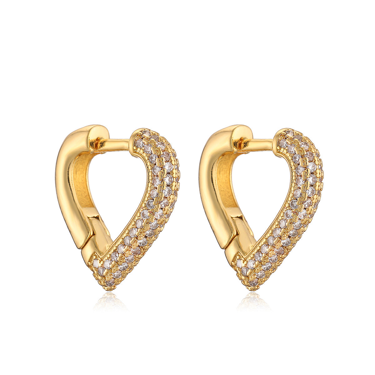 Orecchini Minimalisti a Cuore in Rame con Placcatura in Oro Vero e Zirconi Micro-Incastonati da Donna