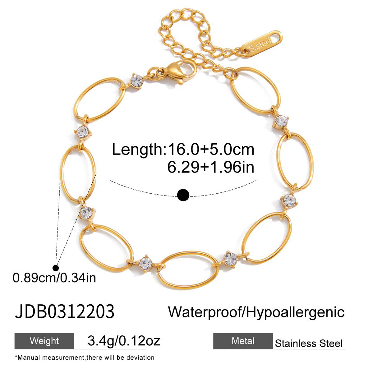 Minimalist Luxury Gold Plated Titanium Steel Heart Geometric Bracelet with Cubic Zirconia for Women