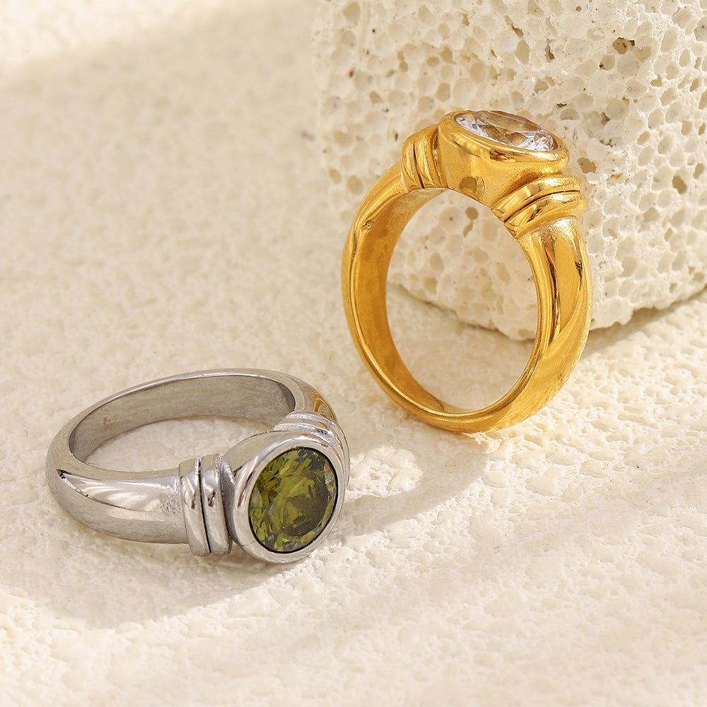 Anello da donna in acciaio inossidabile geometrico minimalista con placcatura in oro 18 carati e zirconi