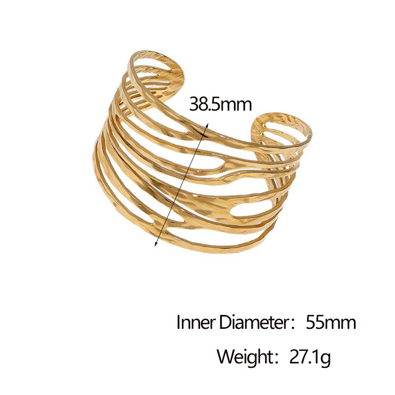 Minimalist Irregular Wide Stainless Steel Bracelet with Plated Finish for Women and Men