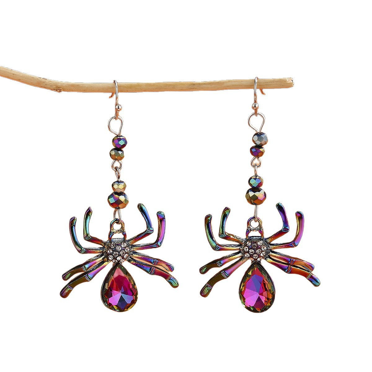 Pendientes de aleación con forma de araña, a la moda, para mujer, con acabado chapado y pernos de acero inoxidable
