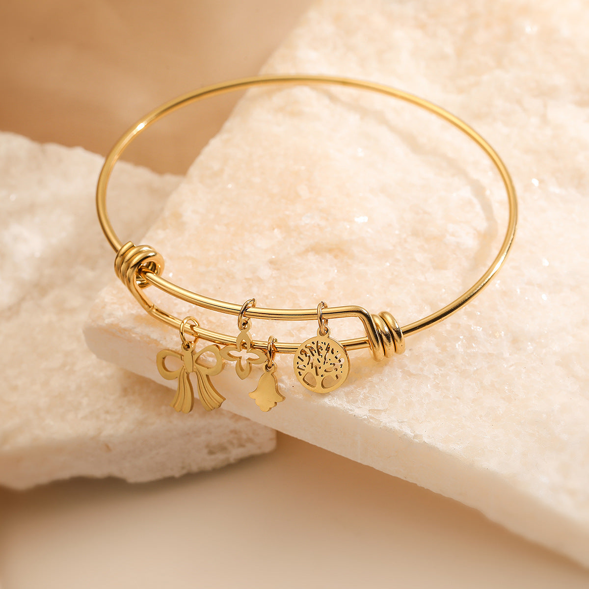 Pulsera de moda minimalista con nudo de mariposa Árbol de la vida para mujer, chapada en acero inoxidable