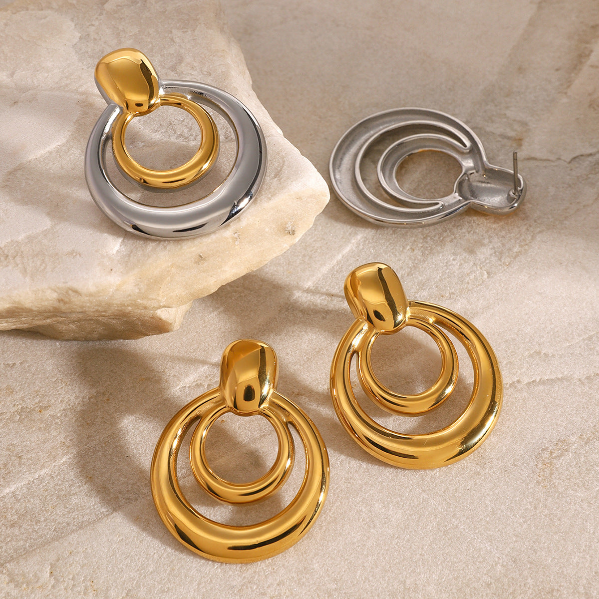Minimalist Geometric Round Plated Stainless Steel Earrings for Women
