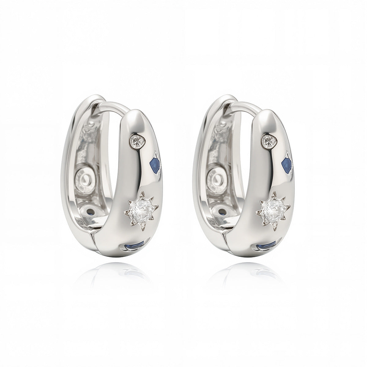 Minimalist Geometric U-Shaped Earrings for Women with Copper Base Plated in 18K Gold and Micro-Paved Zirconia