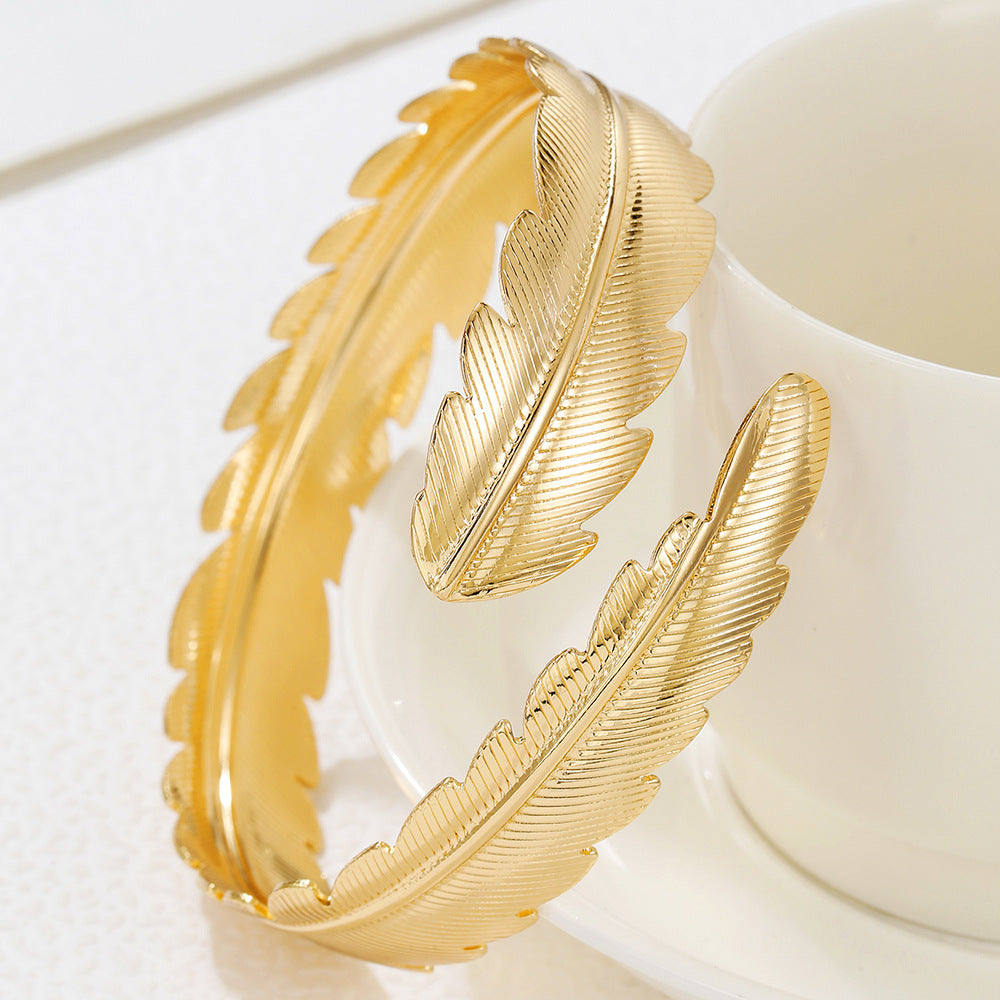 Punk Hip-hop Minimalist Leaf Wave Geometric Hollow Open Cuff Bracelet Alloy Plated for Women and Men