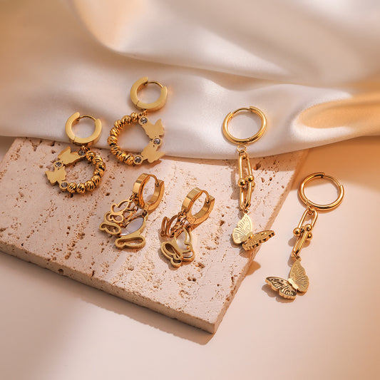 Minimalist Butterfly-Shaped Titanium Steel Earrings for Women with Gold Plating, Fashionable and Elegant Ear Jewelry