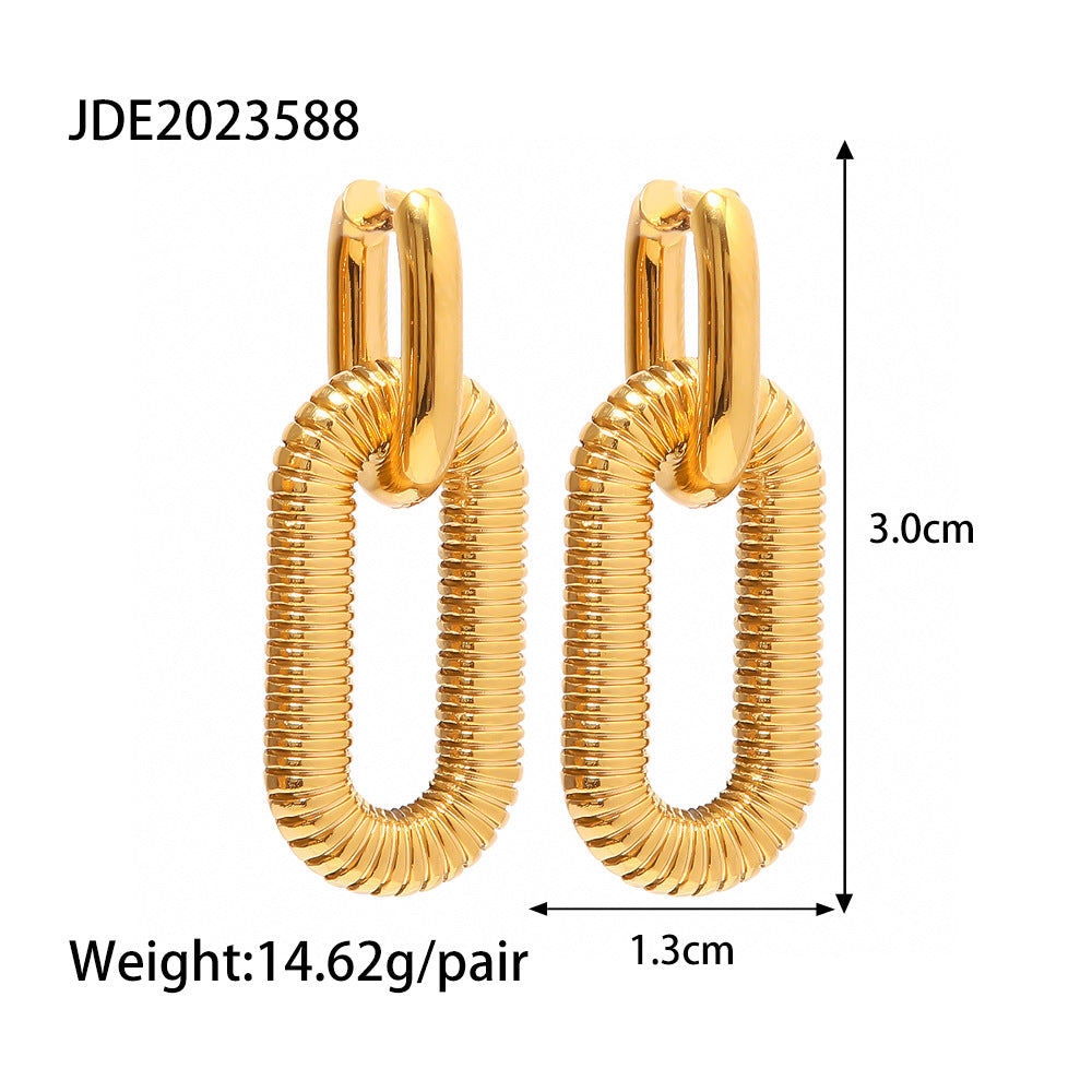 18K Gold Plated Geometric Round Stainless Steel Stud Earrings for Women