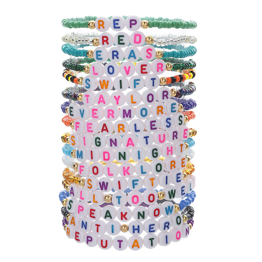 Casual Handmade Polymer Clay and Brass Beaded Bracelet with Letter and Smiley Charms