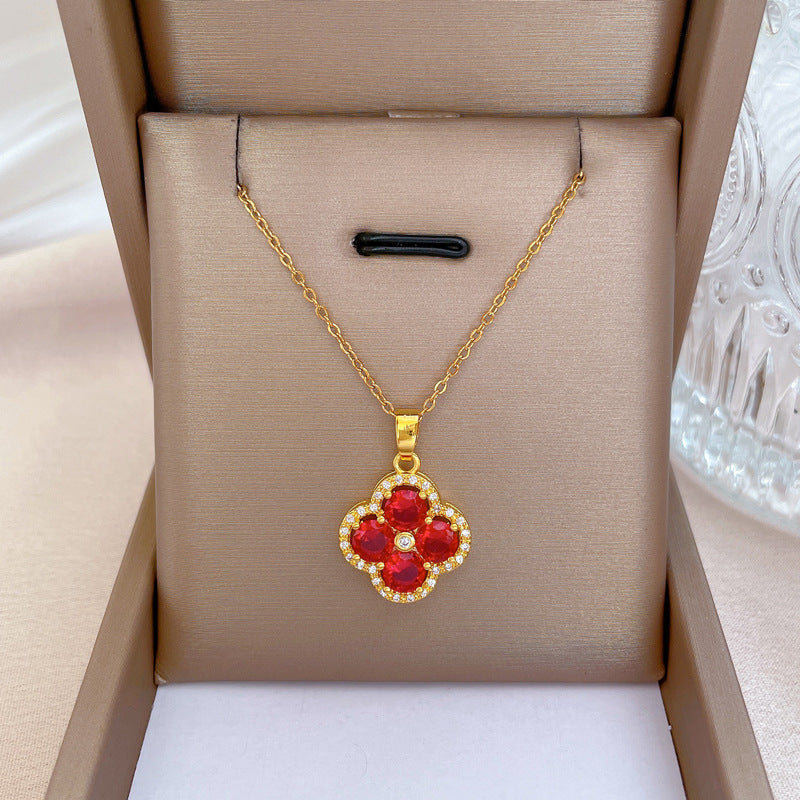 Collana da donna minimalista con intarsio di strass, in acciaio al titanio, con design geometrico