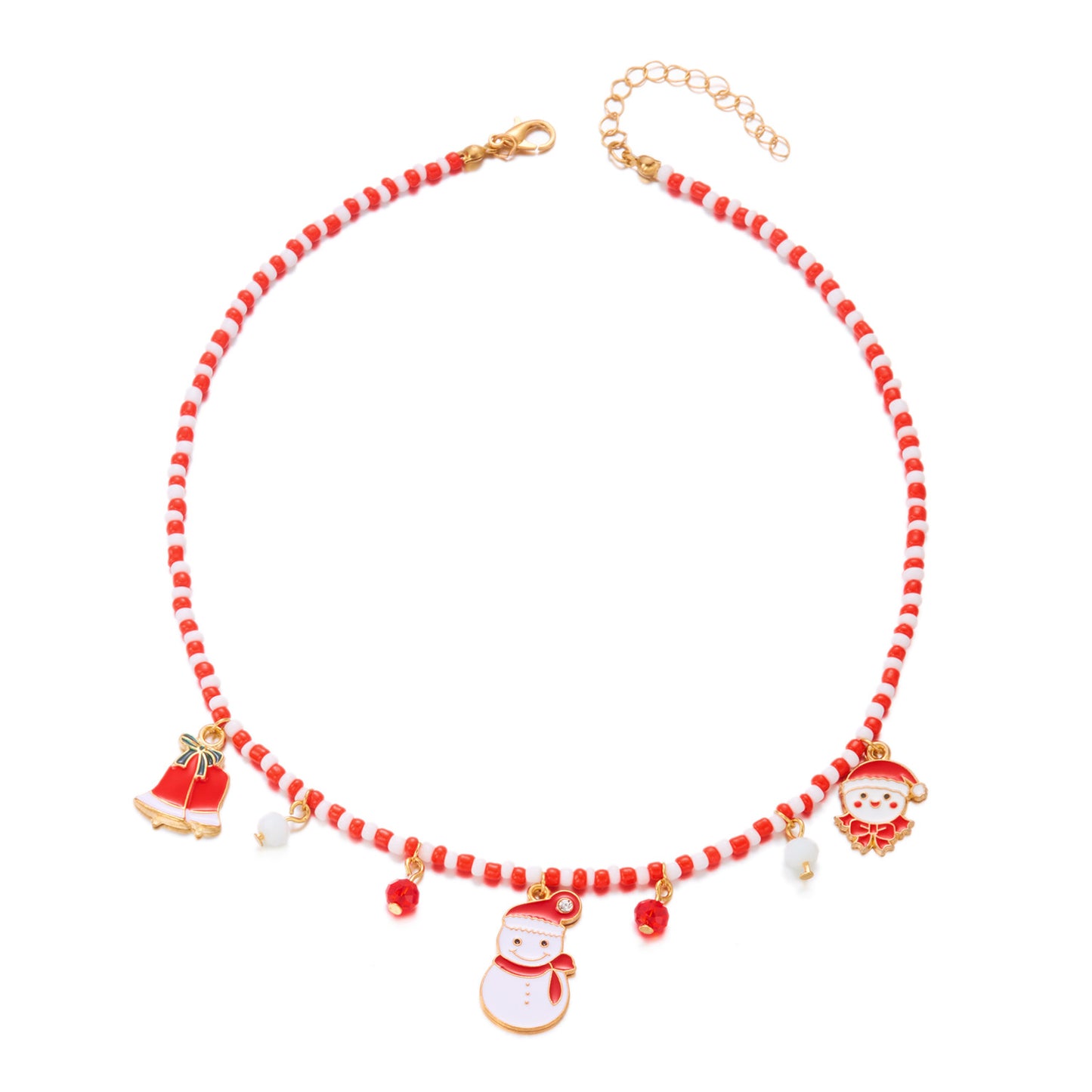 Casual Fashion Christmas Pendant Necklace for Women with Enamel Reindeer Snowman Bell Charms on Standard Chain