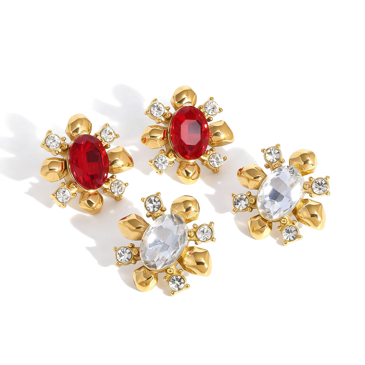 Orecchini geometrici in acciaio inossidabile con zirconi placcati oro PVD per donna, orecchini a lobo di lusso alla moda minimalista