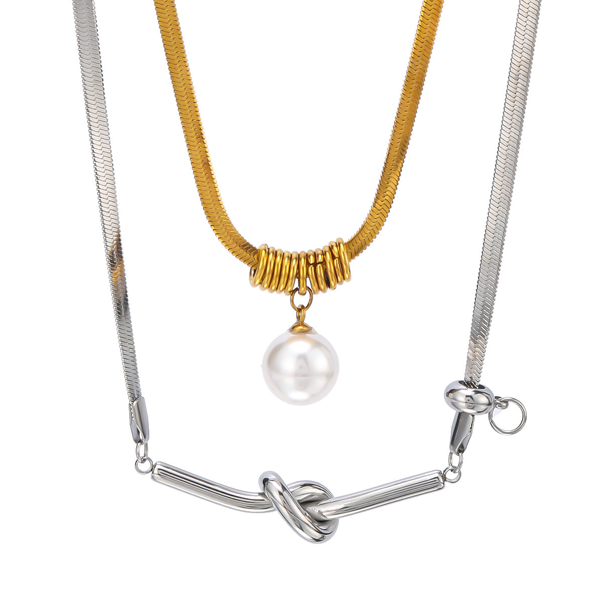 Collana con pendente geometrico con catena in acciaio inossidabile e pendente in acciaio al titanio, finitura placcata oro 18K sottovuoto, design a nodo e sfera irregolare, gioielli anallergici e impermeabili da donna