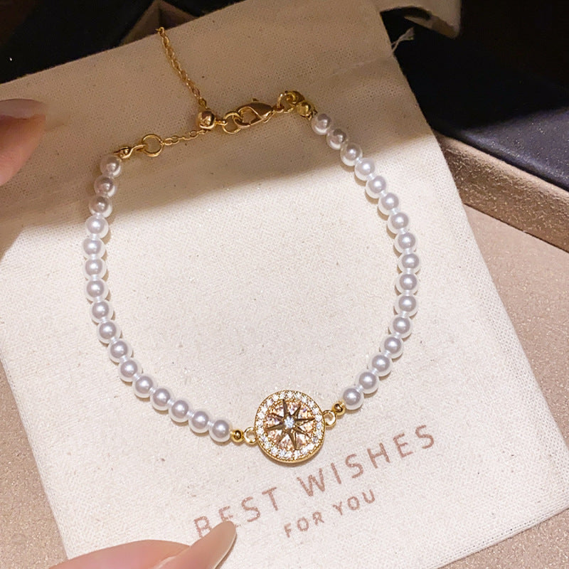 Vintage Luxury Geometric Cubic Zirconia Inlaid Pearl Bracelet for Women