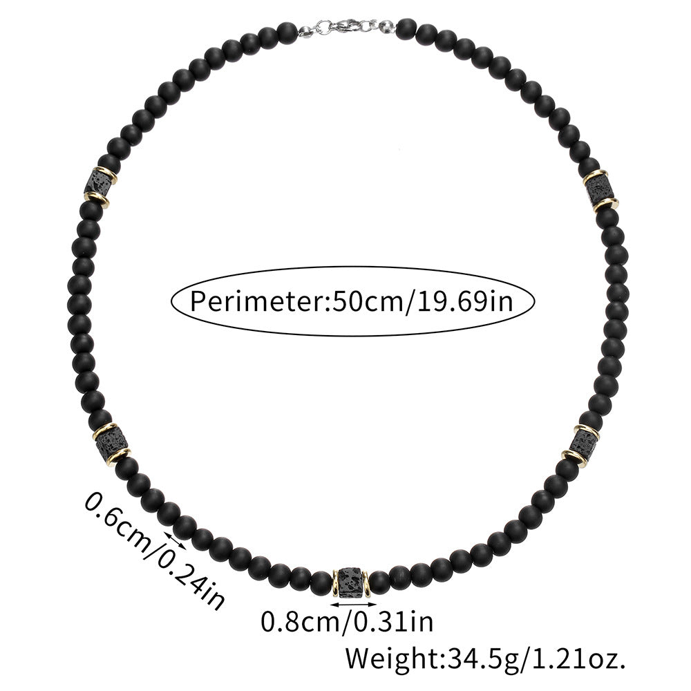 Hip-hop Minimalist Geometric Round Volcanic Stone Matte Beaded Necklace for Unisex