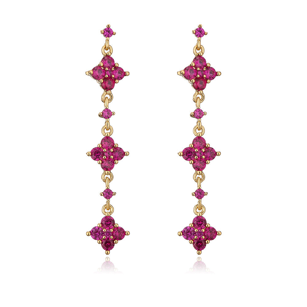 Geometric Dangle Stud Earrings for Women with Copper Base Plated in 18K Gold and Zircon Inlay