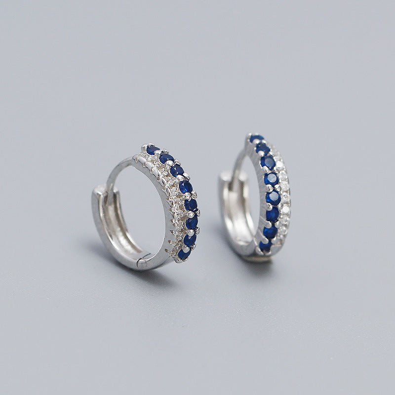 Pendientes trepadores geométricos de plata de ley S925 con circonitas y doble fila de incrustaciones de colores mezclados para mujer