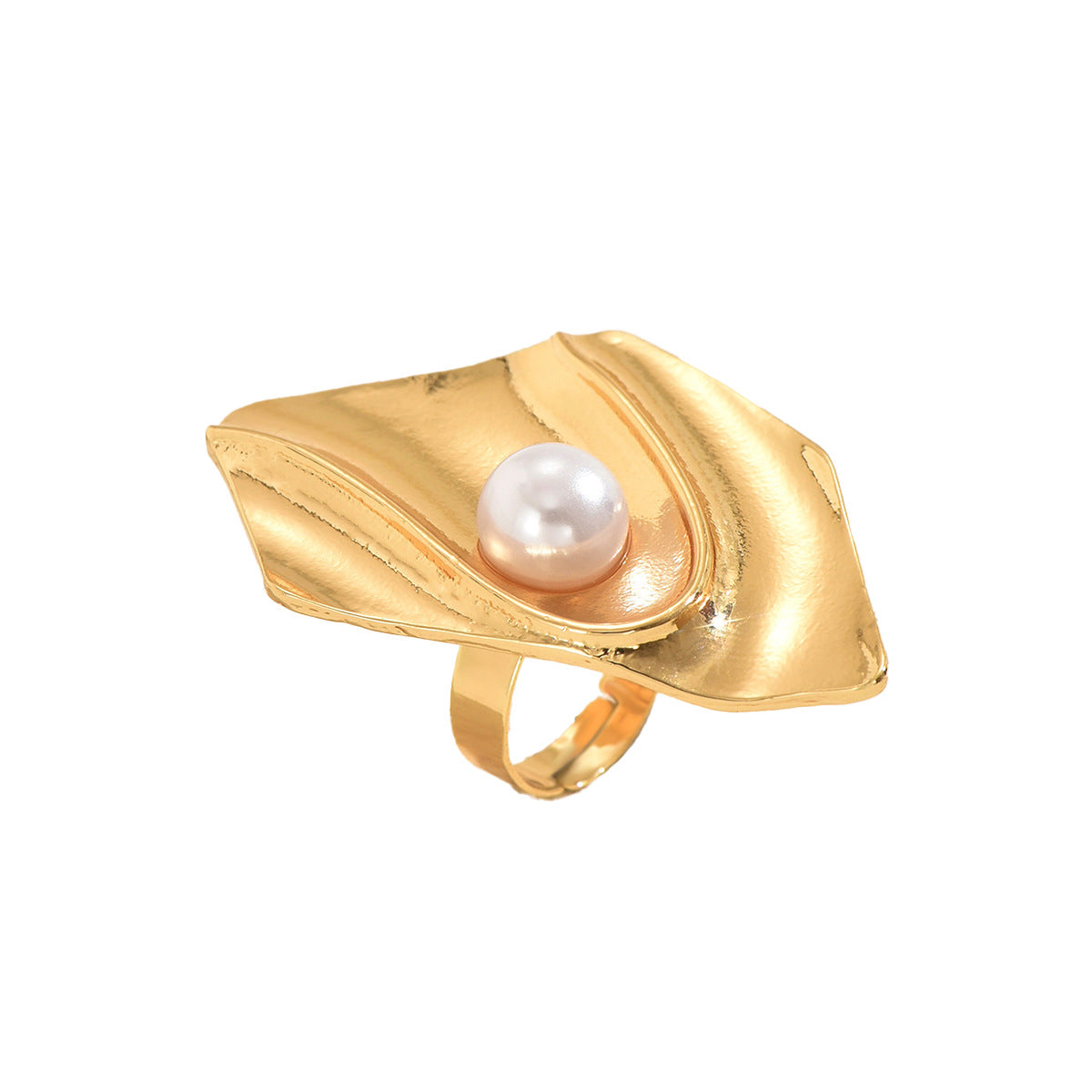 Anello Aperto Irregolare Geometrico Minimalista da Donna in Lega di Zinco con Intarsio di Perle, Gioielli alla Moda per Tutti i Giorni