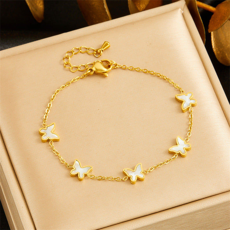 Set Minimalista di Collana Orecchini Bracciale a Farfalla in Acciaio Inossidabile Placcato