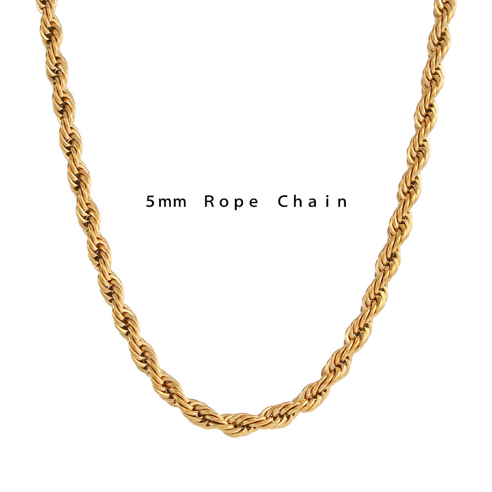Minimalist Geometric Titanium Steel Twisted Chain Necklace for Women with 18K Gold Plating