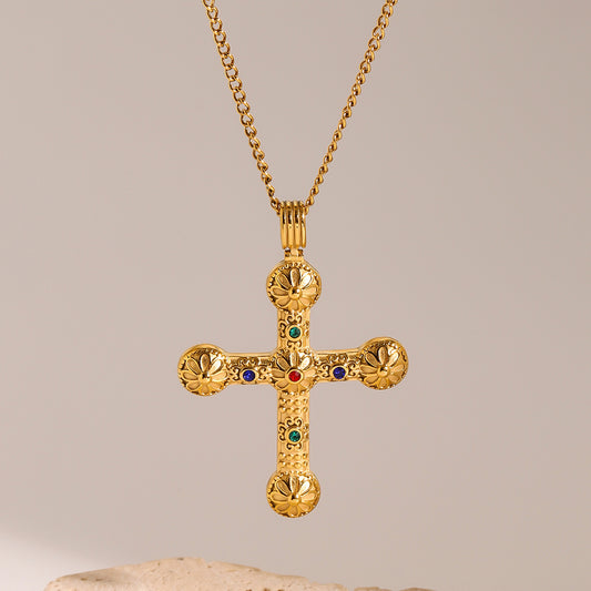 Minimalist Cross Pendant Necklace in Stainless Steel with Plated Finish for Women, Geometric Design, Fashionable Sweater Chain