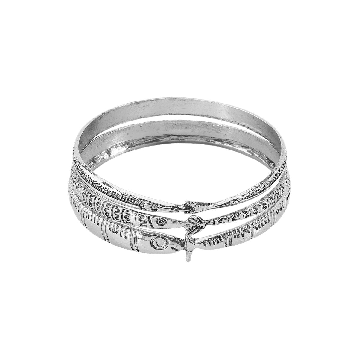 Bracciale multistrato impilabile in lega ispirato al vintage da donna con design a pesci animali marini e finitura galvanizzata