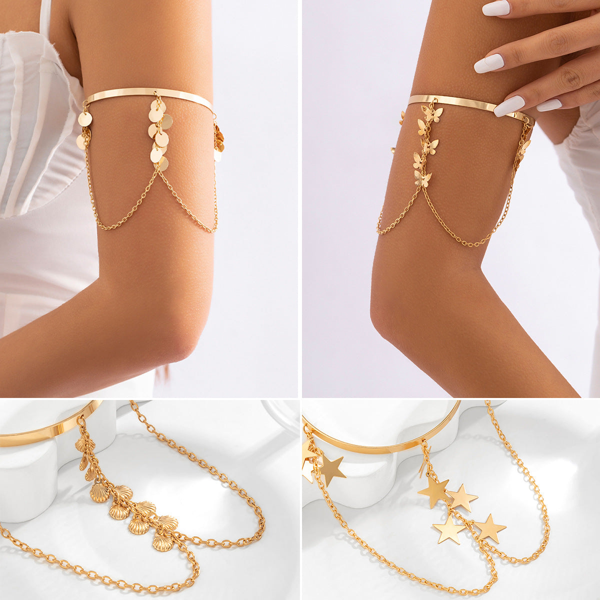 Minimalist Ethnic Star Plated Alloy Arm Cuff Bracelet for Women