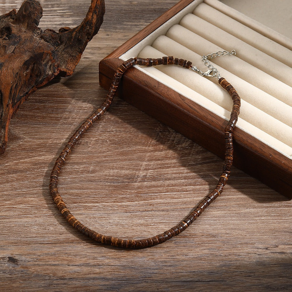 Hip-hop Punk Geometric Round Matte Stainless Steel Beaded Necklace with Alloy and Agate Pendant